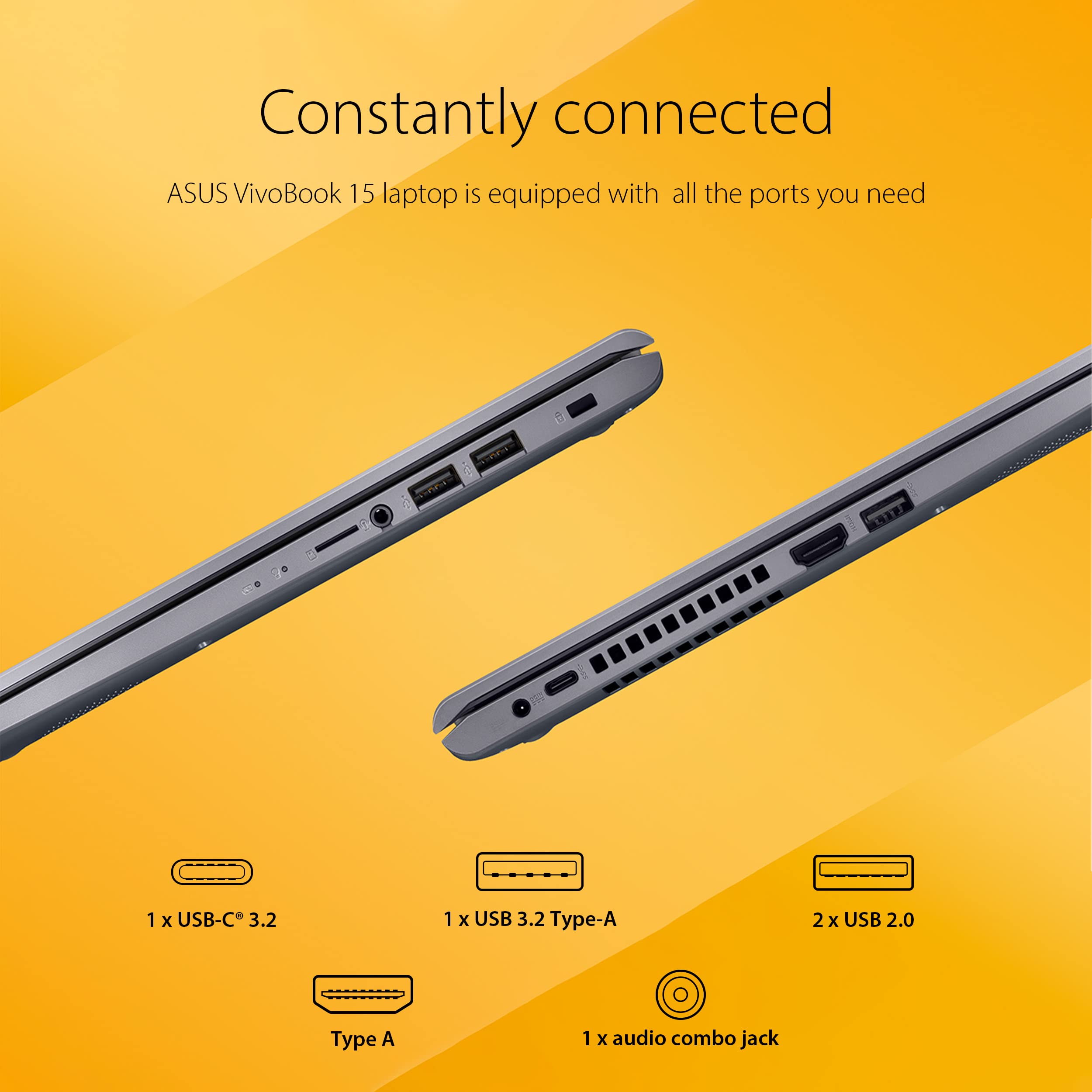 ASUS VivoBook 15 F515 Laptop, 15.6" FHD Display, Intel i3-1115G4 CPU, 8GB DDR4 RAM, 512GB SSD, Windows 11 Home in S Mode, Slate Grey, F515EA-AH34