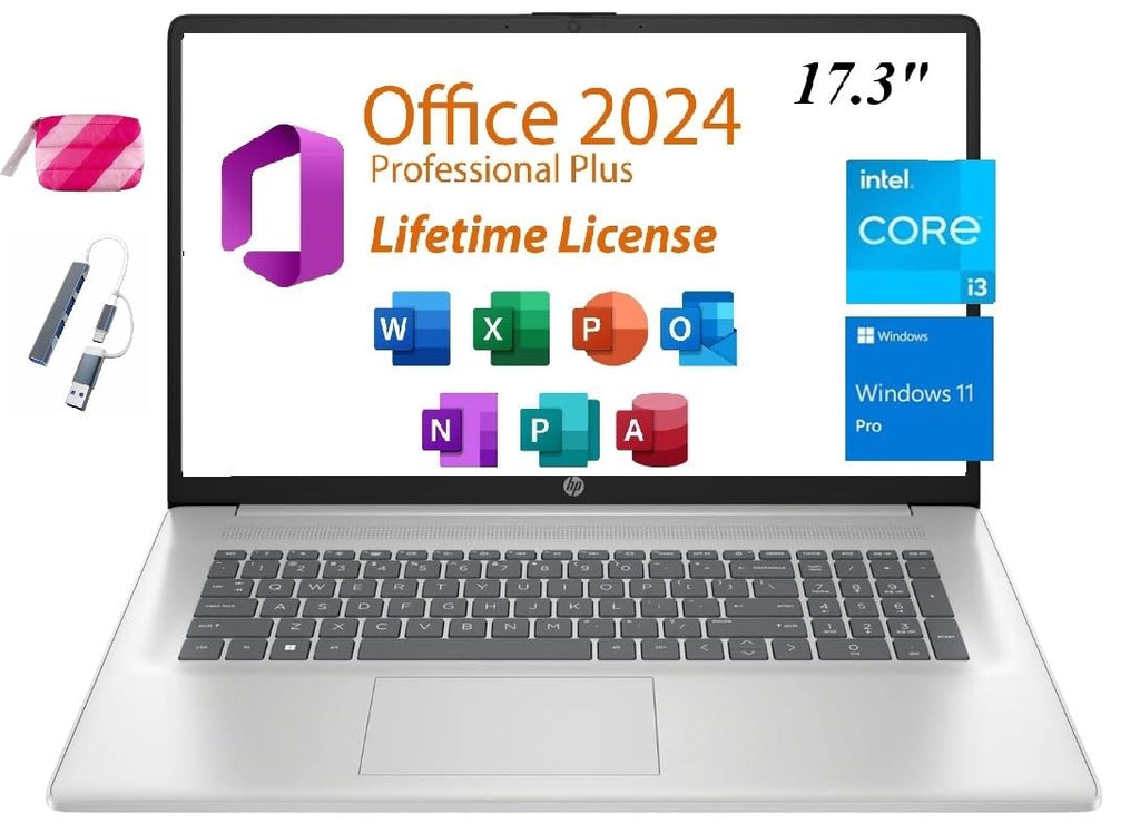HP 17.3" HD+ Laptop for Business 2021, Intel 11th Gen Processor, WiFi, HDMI, Webcam, Win 10 Home, Natural Silver, w/GM Accessories