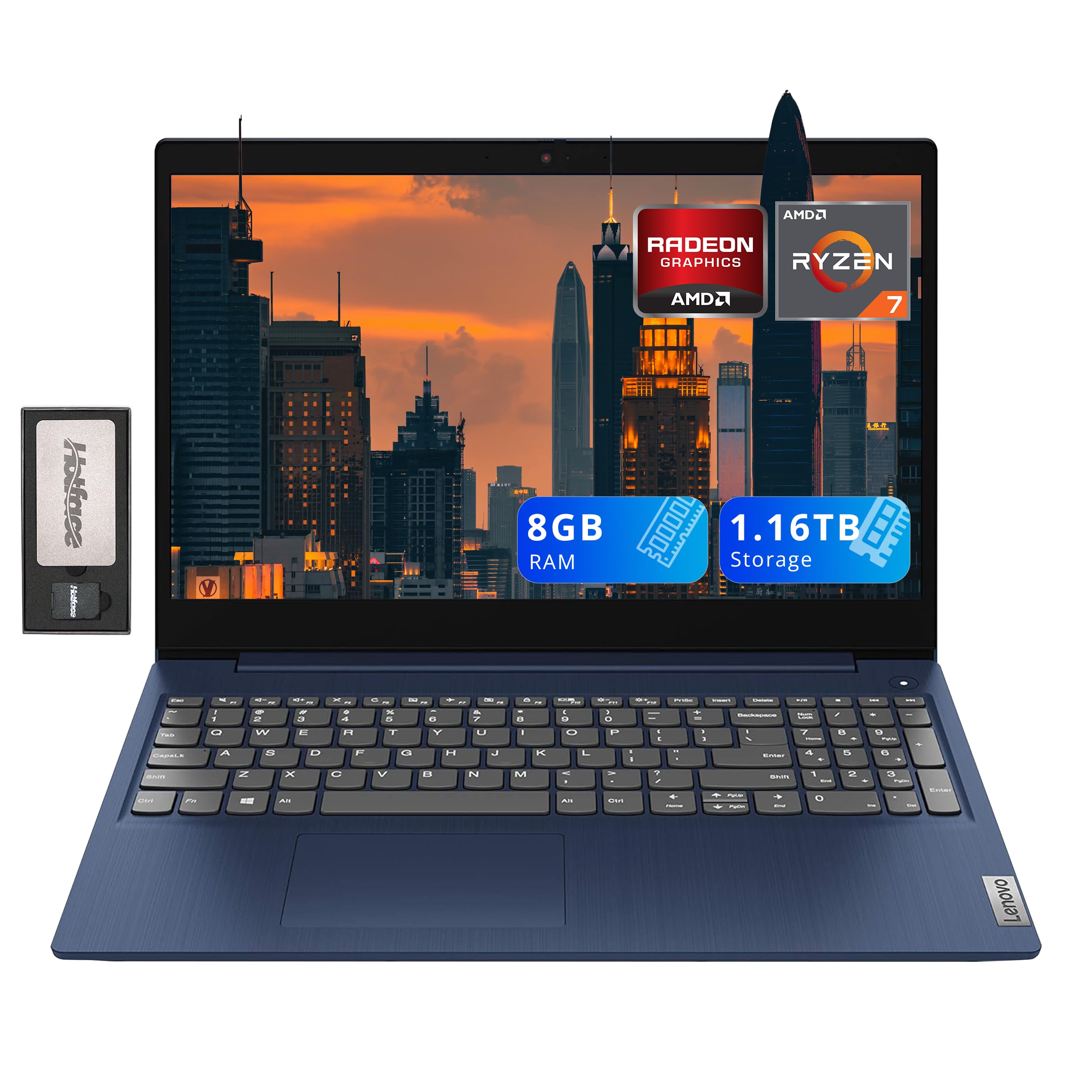 Lenovo IdeaPad 15.6 Full HD Laptop, AMD Ryzen 7 5825U Processor, 8GB DDR4 RAM, 512GB PCIe SSD, AMD Radeon Graphics, Number Pad, Backlit Keyboard, WiFi, Windows 11, Abyss Blue, Parent