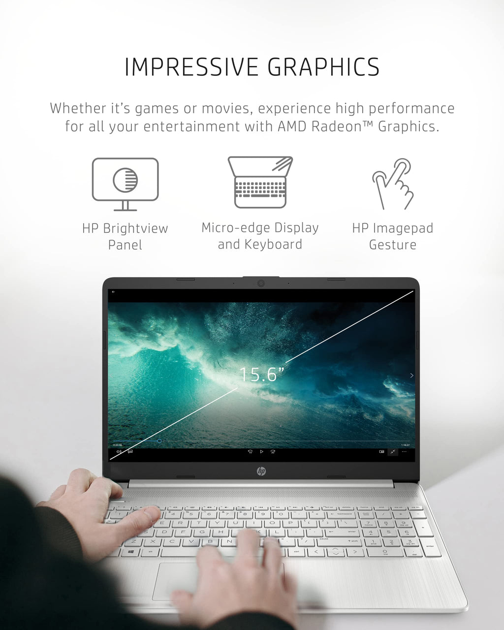 HP Pavilion 15.6" FHD Laptop, Intel i3-N305, 8GB RAM, 256GB SSD, Intel UHD Graphics, Fingerprint Reader, Num Pad, Webcam, Wi-Fi 6, Silver, Windows 11, Parent
