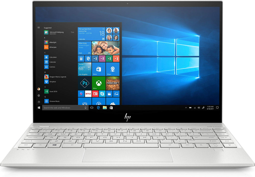 HP Envy Laptop, 13.3" Full HD Screen, Intel Core i5-8265U Quad-Core Processor, 8GB RAM, 256GB SSD, Wi-Fi, Bluetooth, Webcam, Backlit Keyboard, Fingerprint Reader, Windows 10, Silver