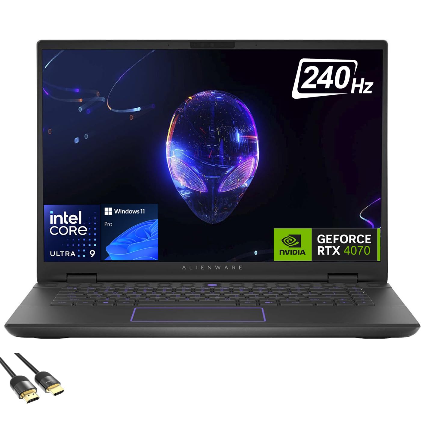 Dell Alienware m16 R2 Gaming Laptop, 16" QHD+ 240Hz Display, 16-Cores Ultra 9-185H, GeForce RTX 4070, WiFi 7, RGB Backlit KB, USB-C, BT, HDMI, RJ45, PDG HDMI Cable, Win 11 Pro