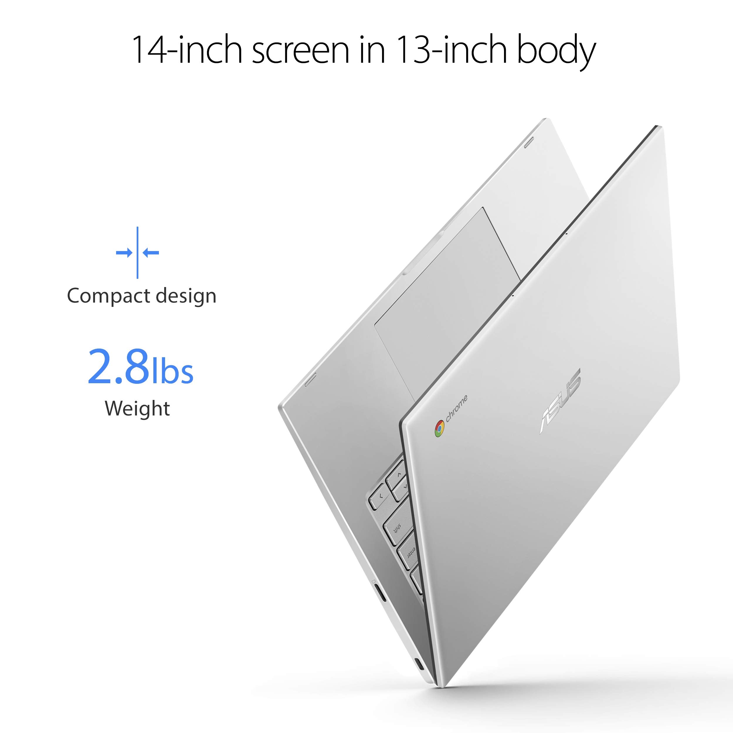 ASUS C425TA-AS348FT Chromebook C425 Clamshell Laptop, 14" FHD 4-Way NanoEdge Touch Screen, Intel Core m3-8100Y Processor, 4GB RAM, 128GB eMMC Storage, Backlit KB, Silver, Chrome OS, C425TA-AS348FT