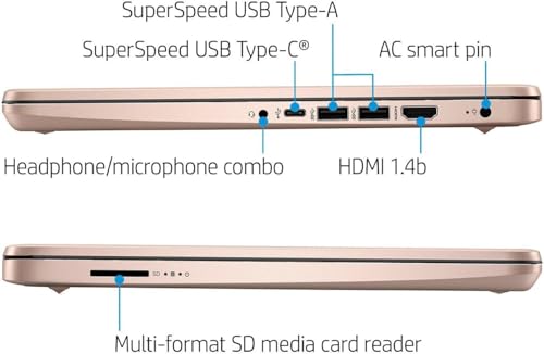 HP Essential Laptop, 14" HD Display, Intel Celeron N4120, Webcam, Type-C, SD Card Reader, HDMI, Wi-Fi, Windows 11 Home, Black