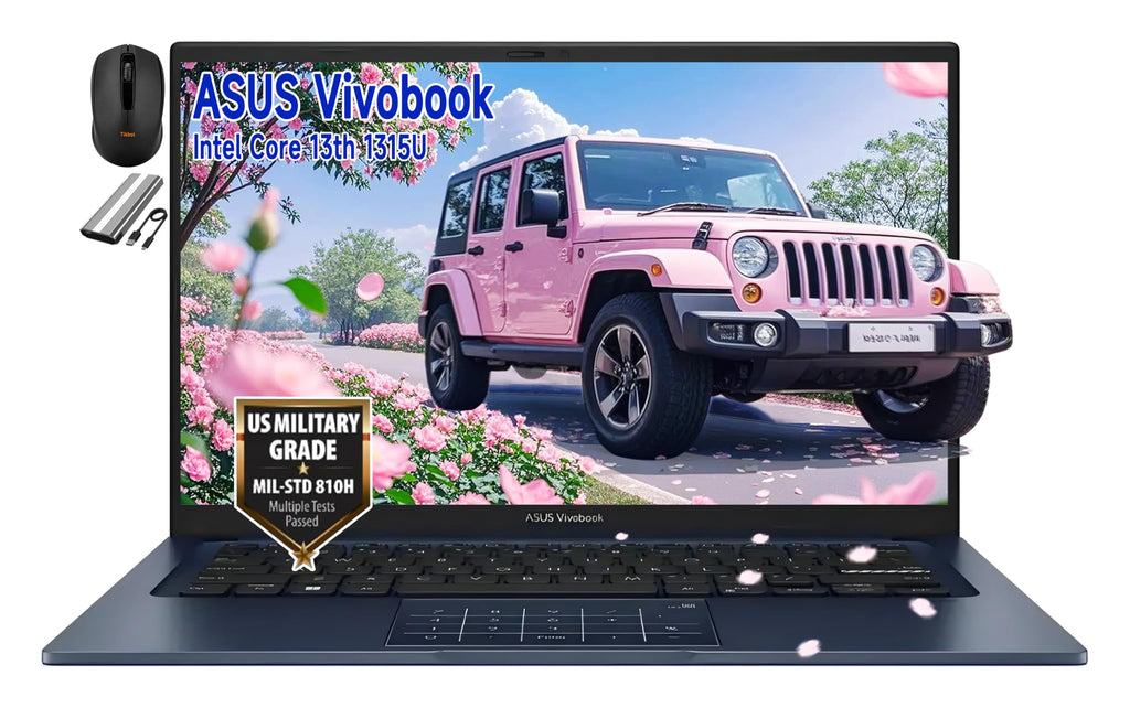 ASUS Vivobook 14" FHD Laptop, Intel Core 13th 1315U, 8GB RAM, 256GB SSD(128GB PCIe + 128GB Portable Hard Drive, 720p Webcam, win11, w/Wireless Mouse)