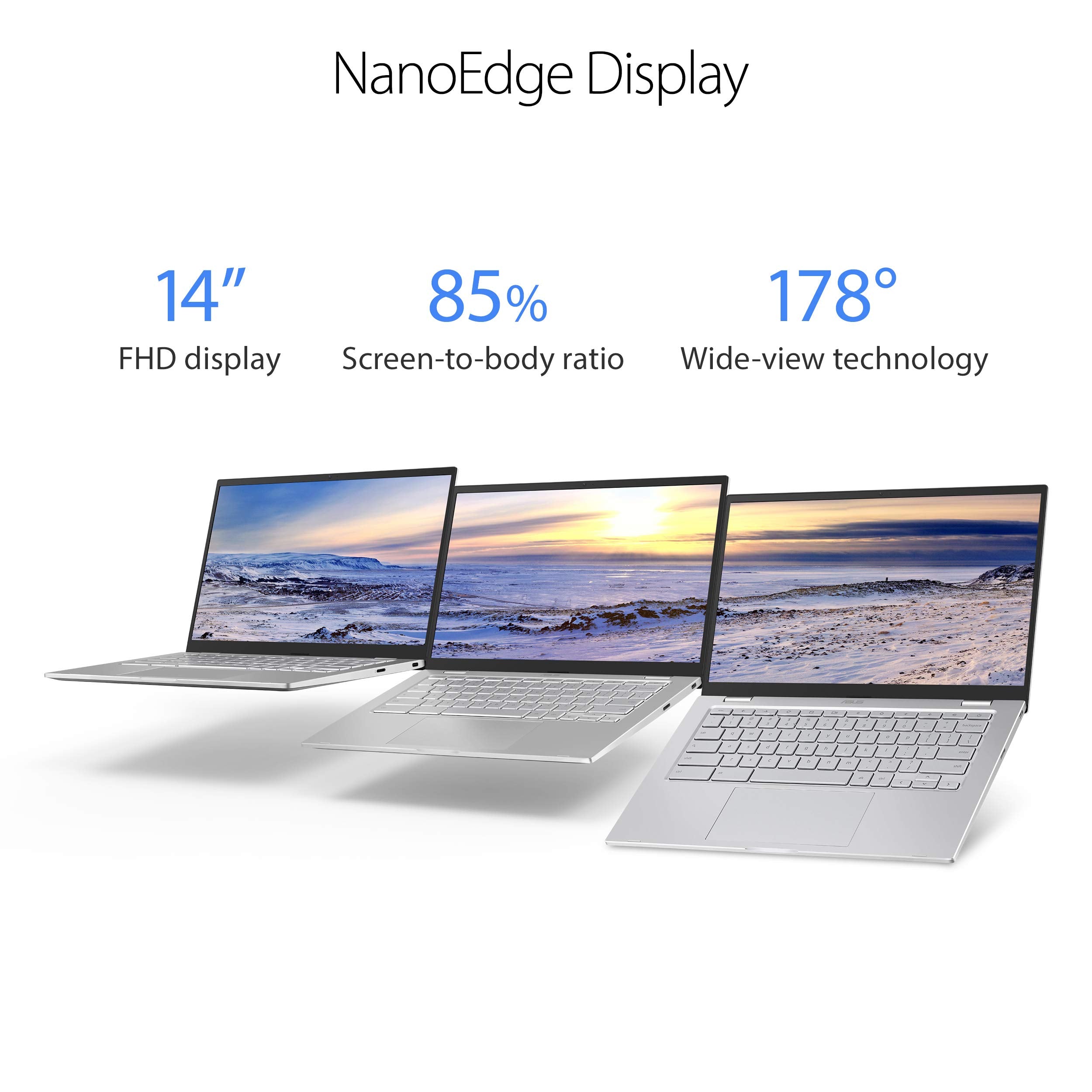 ASUS C425TA-AS348FT Chromebook C425 Clamshell Laptop, 14" FHD 4-Way NanoEdge Touch Screen, Intel Core m3-8100Y Processor, 4GB RAM, 128GB eMMC Storage, Backlit KB, Silver, Chrome OS, C425TA-AS348FT