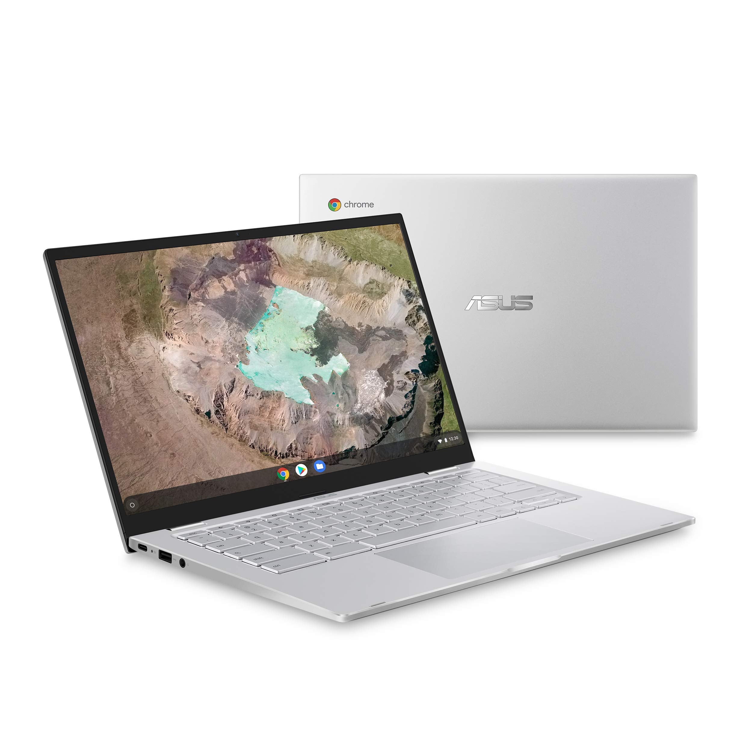 ASUS C425TA-AS348FT Chromebook C425 Clamshell Laptop, 14" FHD 4-Way NanoEdge Touch Screen, Intel Core m3-8100Y Processor, 4GB RAM, 128GB eMMC Storage, Backlit KB, Silver, Chrome OS, C425TA-AS348FT