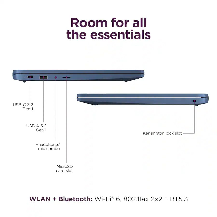 Lenovo IdeaPad Slim 3 Chromebook • 14'' FHD 250nits Display • MediaTek Kompanio 520 CPU (8-Core) • 4GB LPDDR4X • 64GB eMMC & 256GB Micro SD Card • Wi-Fi 6 • Chrome OS • Accessories