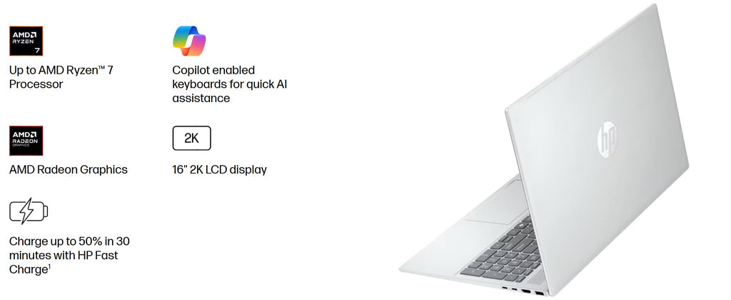 HP Omnibook 5 16" AI Laptop - AMD Ryzen AI 7 (50 Tops) - Copilot+ PC - 2K (1920 x 1200) Touchscreen - 16GB Memory - 1TB SSD – Windows 11 – 128GB Portable SSD