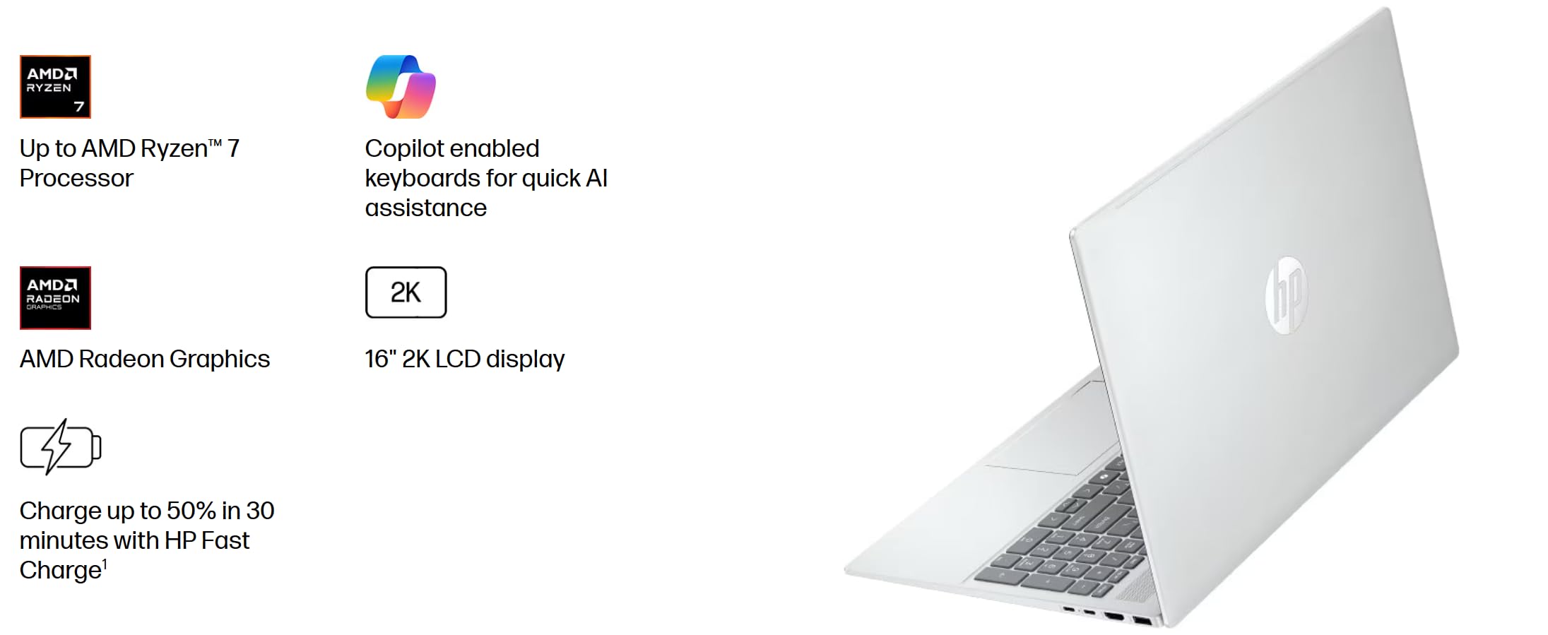 HP Omnibook 5 16" AI Laptop - AMD Ryzen AI 7 (50 Tops) - Copilot+ PC - 2K (1920 x 1200) Touchscreen - 16GB Memory - 1TB SSD – Windows 11 – 128GB Portable SSD