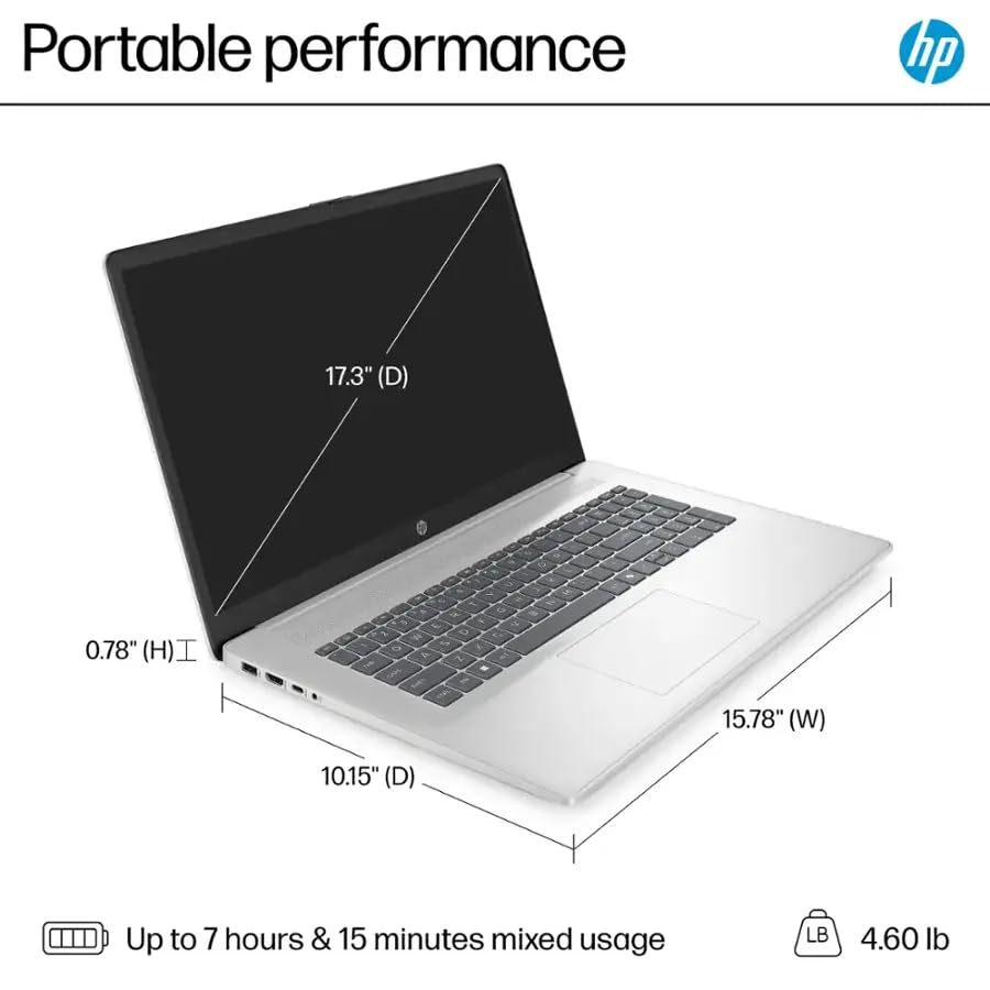 HP Laptop for Business and Students, 17.3" HD+ Anti-Glare Display, w/Accessories & 1TB Portable SSD, Intel (8-Core) i3 - N305, Win 11 Pro, Wi-Fi 6, Copilot AI, 16GB RAM, 512GB SSD
