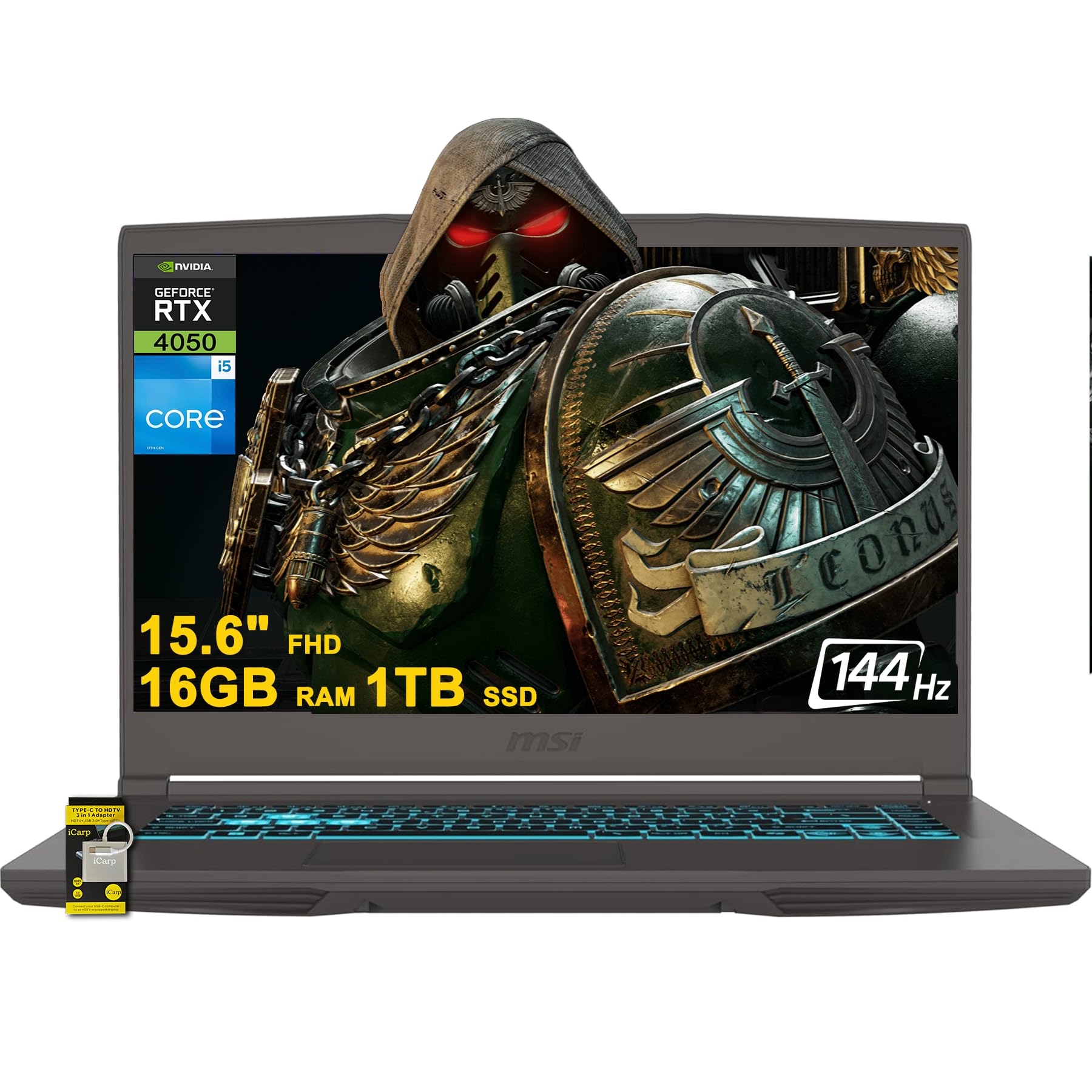 msi Thin Gaming Laptop, 15.6" FHD 144Hz, Intel i5-13420H, RTX 3050, 16GB RAM, 512GB NVMe SSD, Windows 11 Home