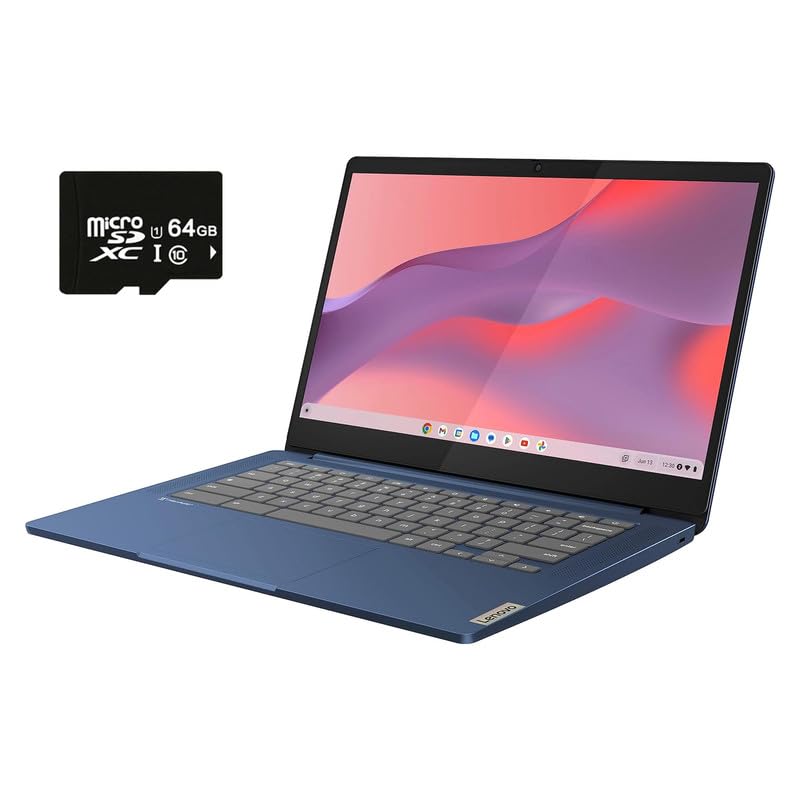 Lenovo IdeaPad Slim 3 Chromebook, 14'' Full HD (1920 x 1080) Display, 8-Core MediaTek Kompanio 520 CPU, 4GB RAM, 192GB (64GB eMMC + 128GB Micro SD Card), Wi-Fi 6, Abyss Blue, EAT Laptop Foldable Stand