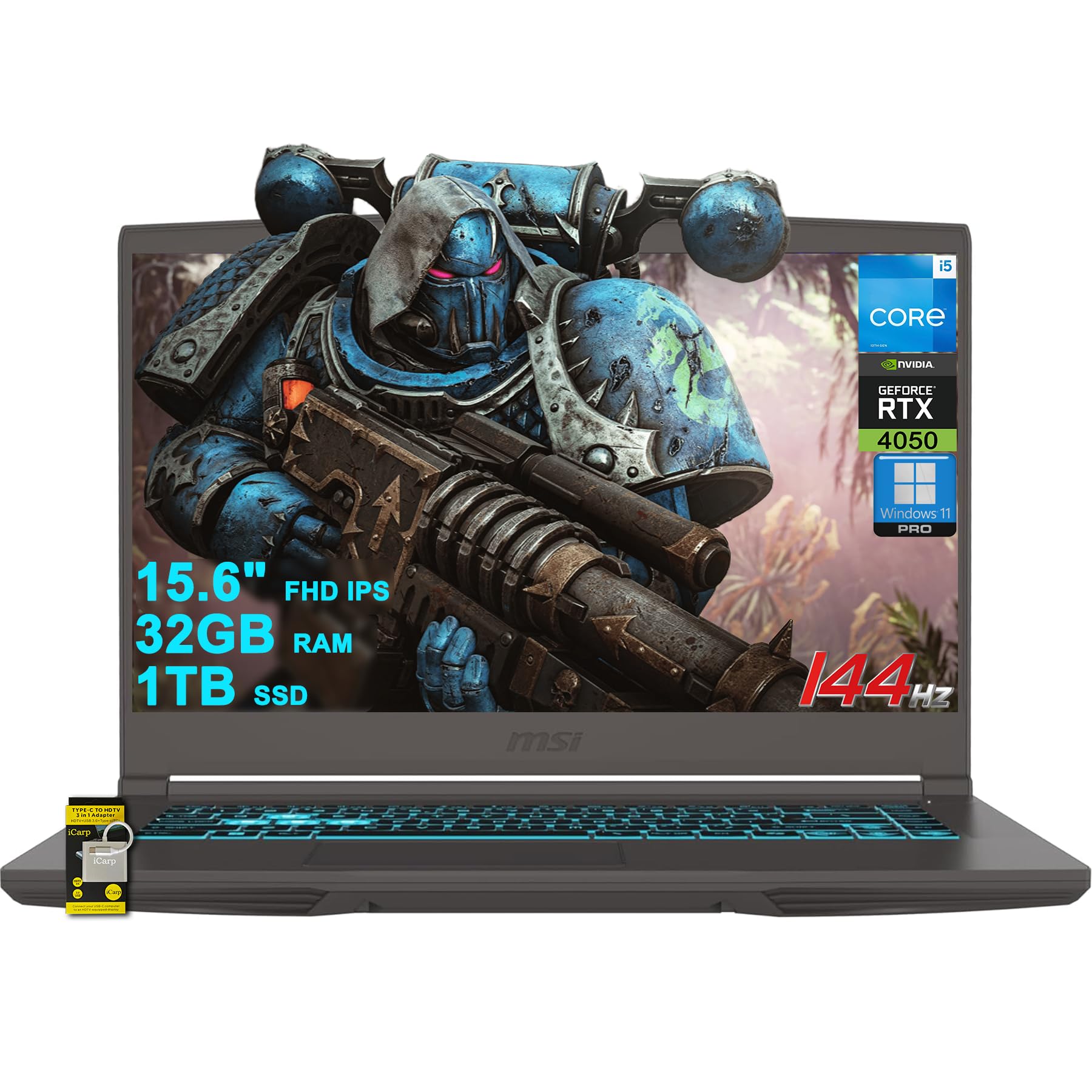 msi Thin 15 Gaming Laptop 15.6" FHD IPS 144Hz Intel Octa-core i5-13420H (Beats i7-11800H) 16GB RAM 512GB SSD GeForce RTX 4050 Backlit Type-C Win11Pro ICP Hub
