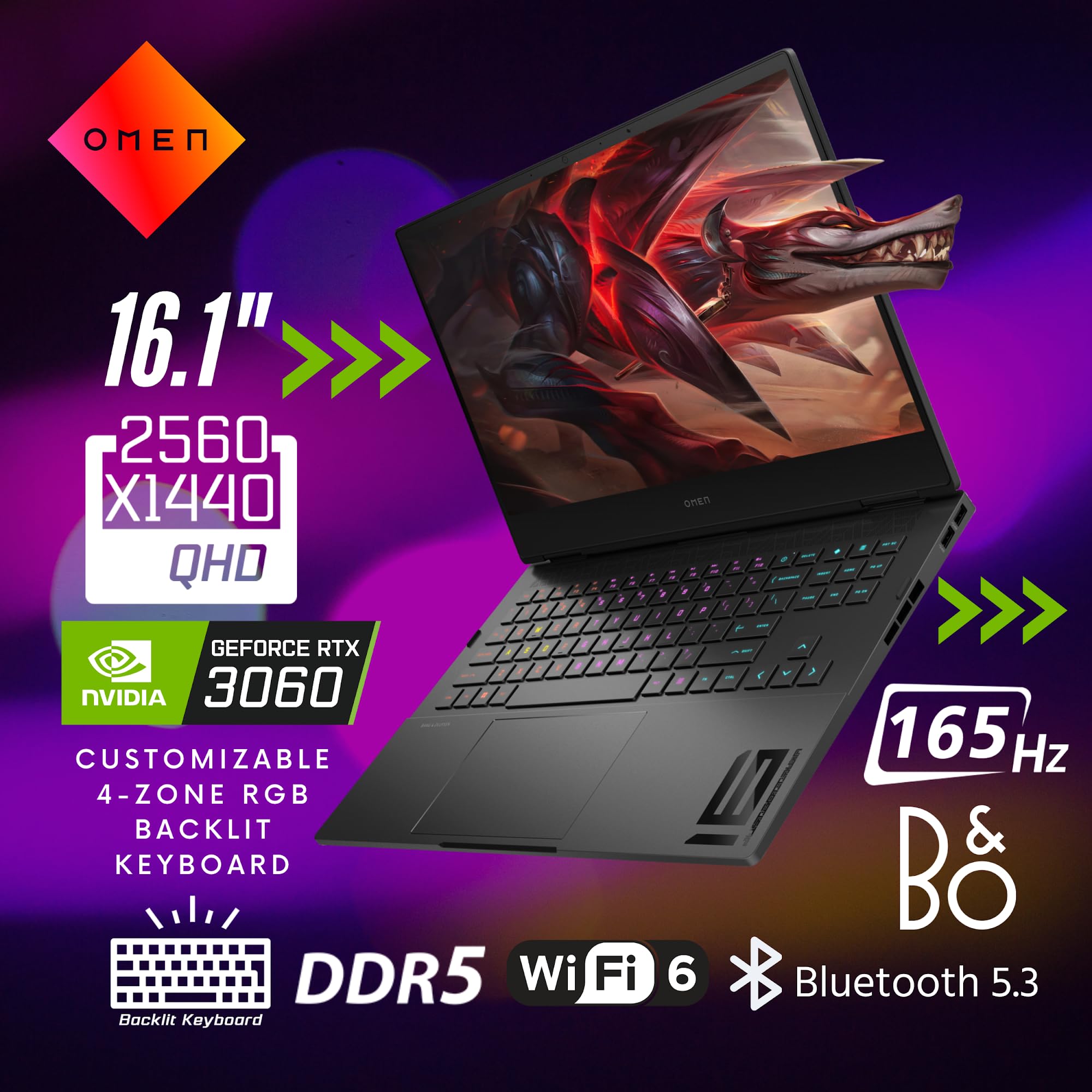 HP OMEN 16 Gaming Laptop, 16.1" QHD(2560 x 1440) 165Hz, 14-Core i9-12900H(Upto 5GHz), RTX 3060, RGB Backlit Keyboard, Ethernet, Thunderbolt 4, WiFi 6, Windows 11 Home, Black(16GB DDR5 RAM | 1TB SSD)