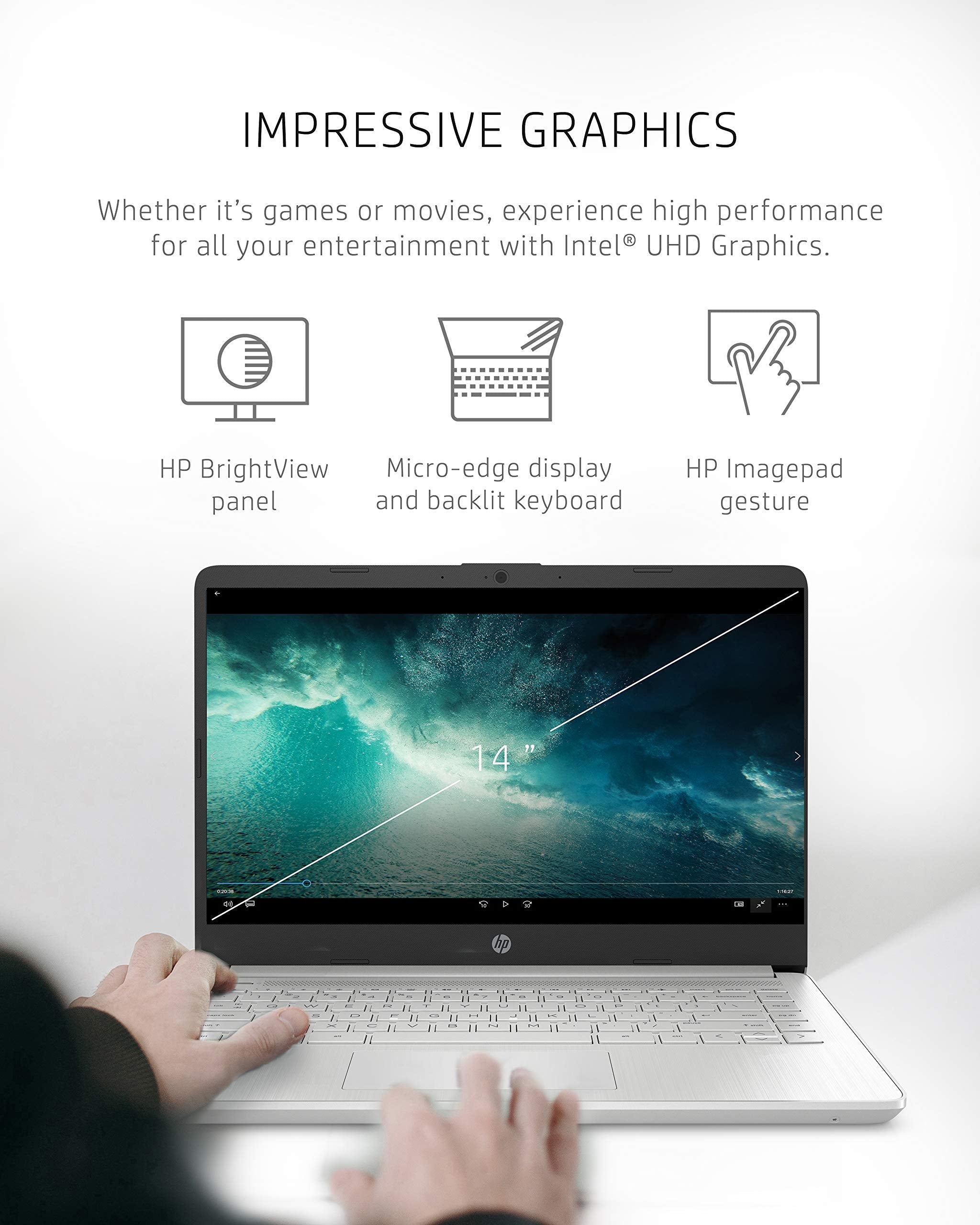 HP 14 Laptop, 11th Gen Intel Core i3-1115G4, 4 GB RAM, 128 GB SSD Storage, 14-inch HD Display, Windows 11 in S Mode, Long Battery Life, Fast-Charge Technology, Thin & Light Design (14-dq2010nr, 2021)