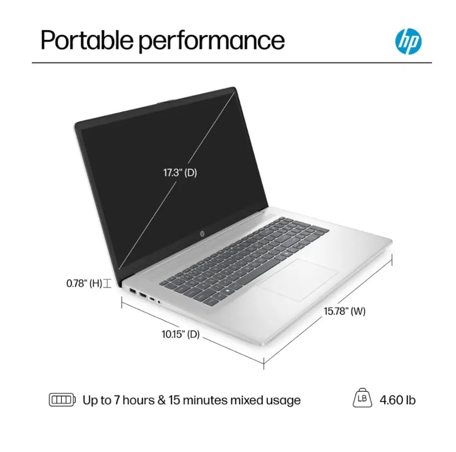 HP 17.3" HD+ Laptop for Business 2021, Intel 11th Gen Processor, WiFi, HDMI, Webcam, Win 10 Home, Natural Silver, w/GM Accessories