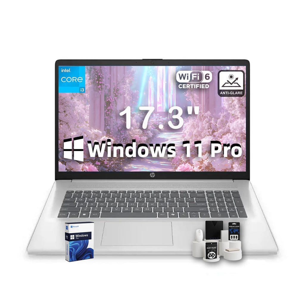 HP Laptop for Business and Students, 17.3" HD+ Anti-Glare Display, w/Accessories & 1TB Portable SSD, Intel (8-Core) i3 - N305, Win 11 Pro, Wi-Fi 6, Copilot AI, 16GB RAM, 512GB SSD