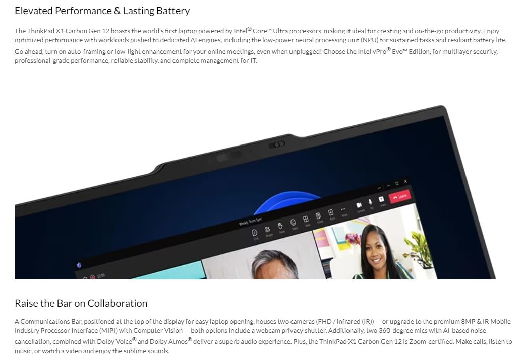 Lenovo Gen 11 ThinkPad X1 Carbon Laptop with Intel Intel Core i7-1365U vPro Processor