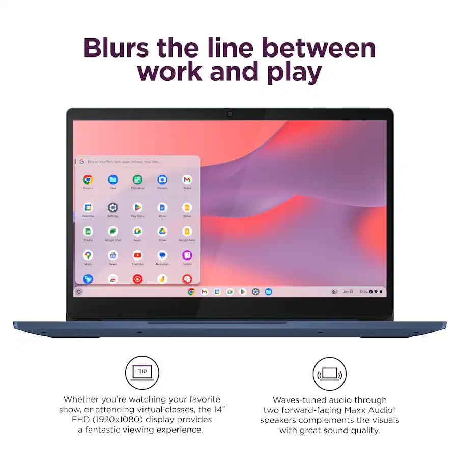 Lenovo IdeaPad Slim 3 Chromebook • 14'' FHD 250nits Display • MediaTek Kompanio 520 CPU (8-Core) • 4GB LPDDR4X • 64GB eMMC & 256GB Micro SD Card • Wi-Fi 6 • Chrome OS • Accessories