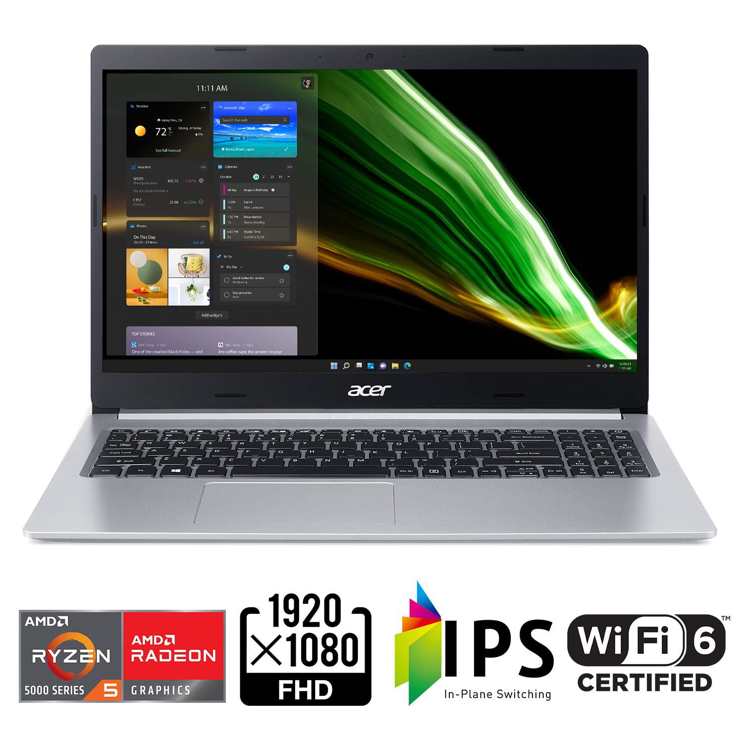 acer Aspire 5 A515-45-R74Z Slim Laptop | 15.6" Full HD IPS | AMD Ryzen 5 5500U Hexa-Core Mobile Processor | AMD Radeon Graphics | 8GB DDR4 | 256GB NVMe SSD | WiFi 6 | Backlit KB | Windows 11 Home