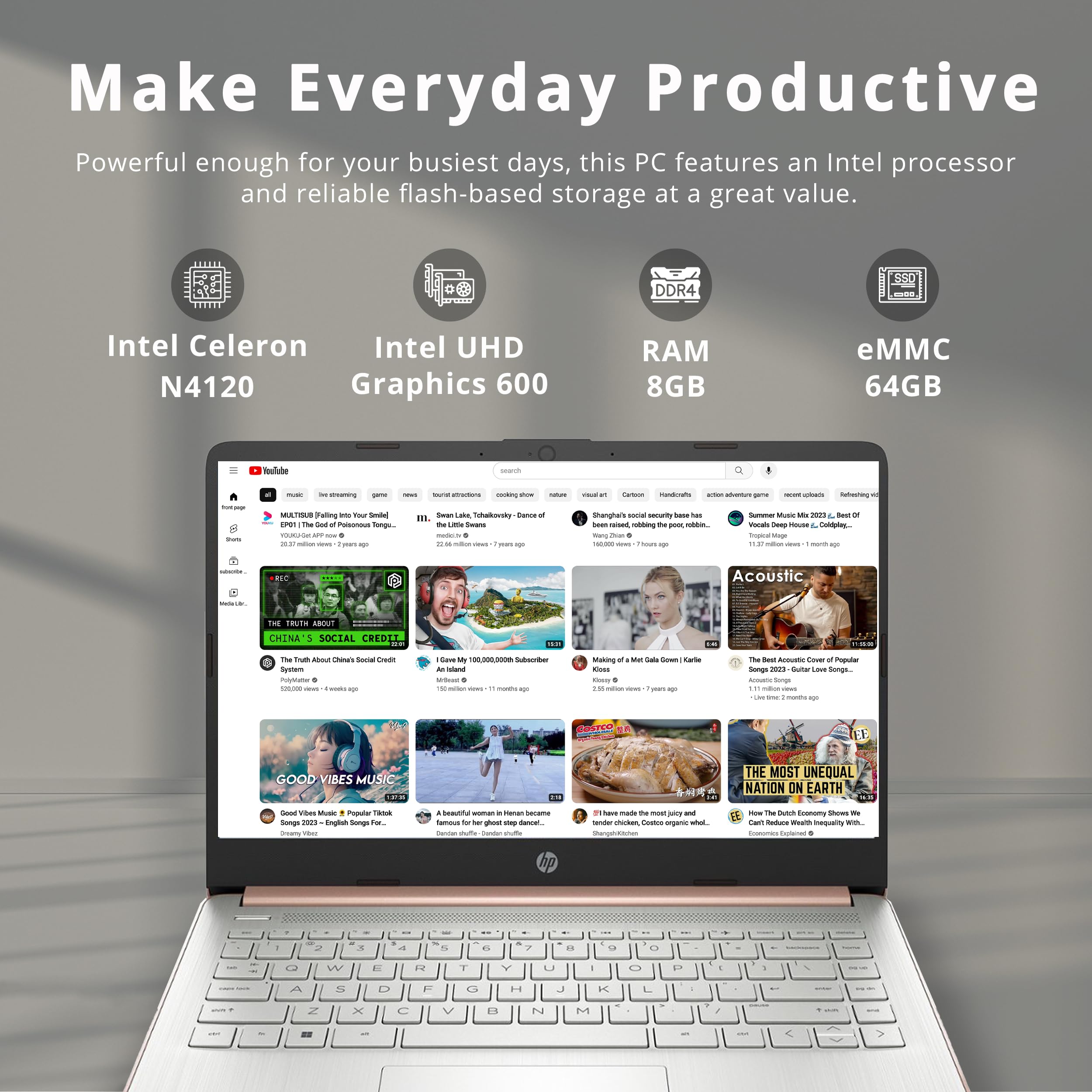 HP Stream 14" HD BrightView Laptop, Intel Celeron N4120 Processor, 4GB RAM, 64GB SSD, Intel UHD Graphics, 720p Webcam, WiFi, HDMI, Win 11 S, Black (Renewed)