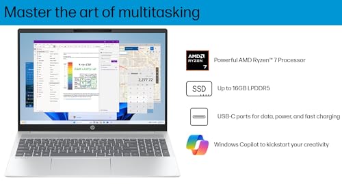 HP Omnibook 5 16" AI Laptop - AMD Ryzen AI 7 (50 Tops) - Copilot+ PC - 2K (1920 x 1200) Touchscreen - 16GB Memory - 1TB SSD – Windows 11 – 128GB Portable SSD
