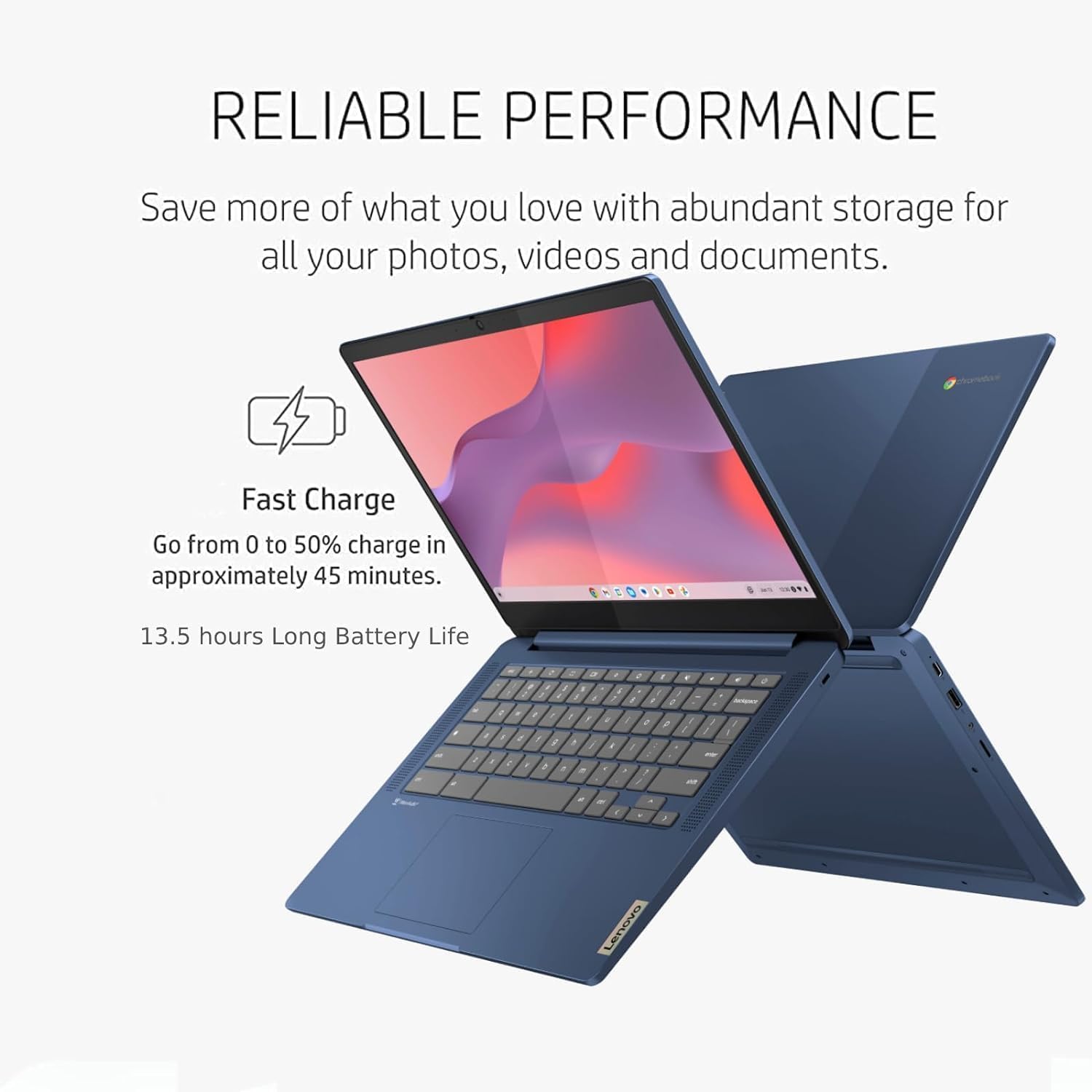 Lenovo Slim 3 Chromebook Laptop, 14” FHD Touchscreen, MediaTek Kompanio 520, 4GB RAM, 64GB eMMC, Webcam, Wi-Fi 6, MicroSD Card Reader, Bluetooth, Chrome OS, Blue