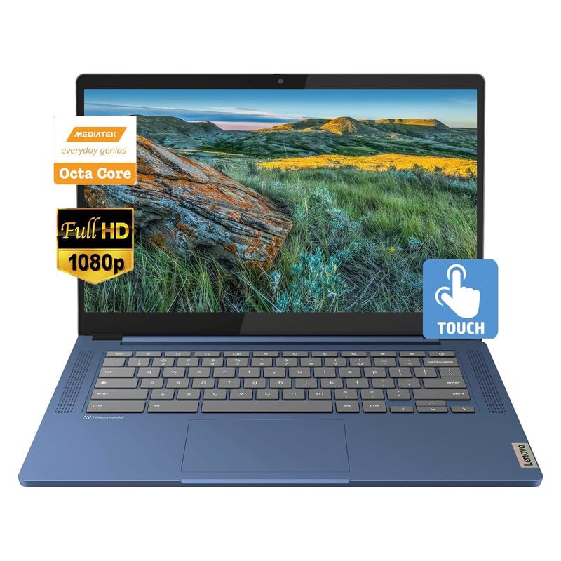 Lenovo IdeaPad Slim 3 Chromebook, 14'' Full HD (1920 x 1080) Display, 8-Core MediaTek Kompanio 520 CPU, 4GB RAM, 192GB (64GB eMMC + 128GB Micro SD Card), Wi-Fi 6, Abyss Blue, EAT Laptop Foldable Stand