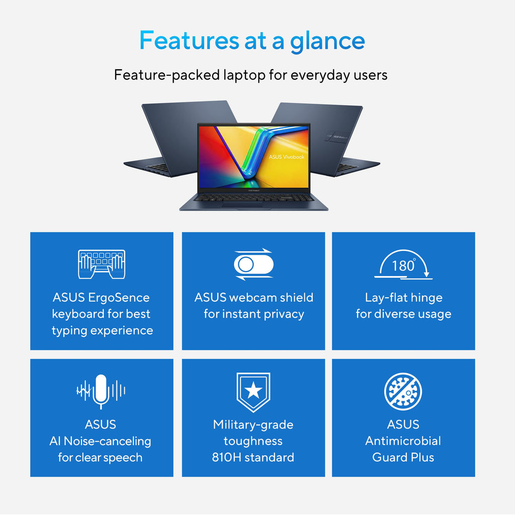ASUS Vivobook 14" FHD Slim Laptop, Latest 10Cores i5-1334U, Intel UHD Graphics, USB C, Webcam, 2025 Model, Win11