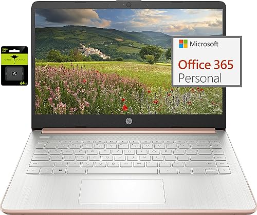 HP 14" Ultral Light Laptop for Students and Business, Intel Quad-Core N4120, 4GB RAM, 128GB Storage(64GB eMMC+64GB Ghost Manta SD), 1 Year Office 365, Webcam, HDMI, WiFi, USB-A&C, Win 11 S