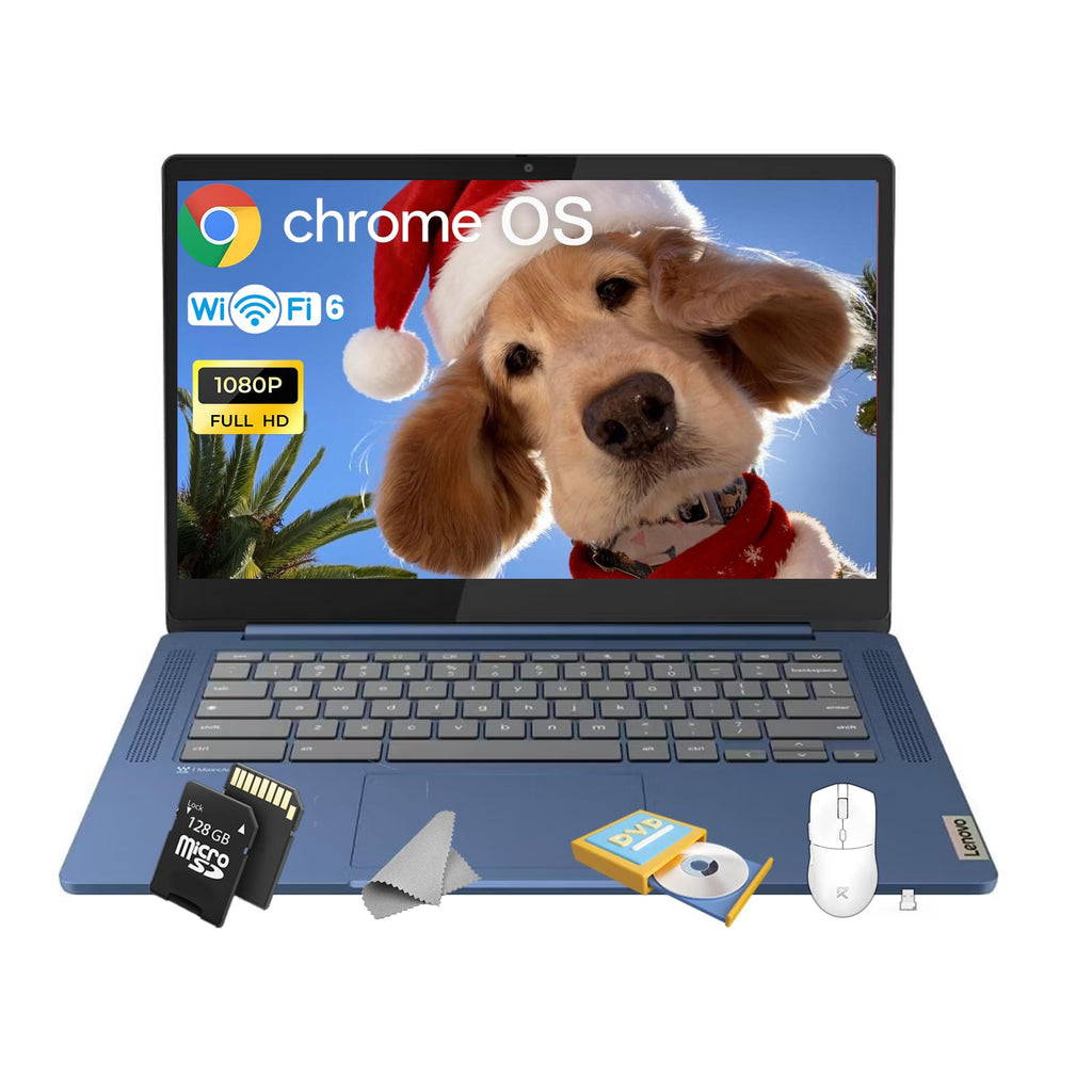 Lenovo IdeaPad Slim 3 Chromebook • 14'' FHD 250nits Display • MediaTek Kompanio 520 CPU (8-Core) • 4GB LPDDR4X • 64GB eMMC & 256GB Micro SD Card • Wi-Fi 6 • Chrome OS • Accessories