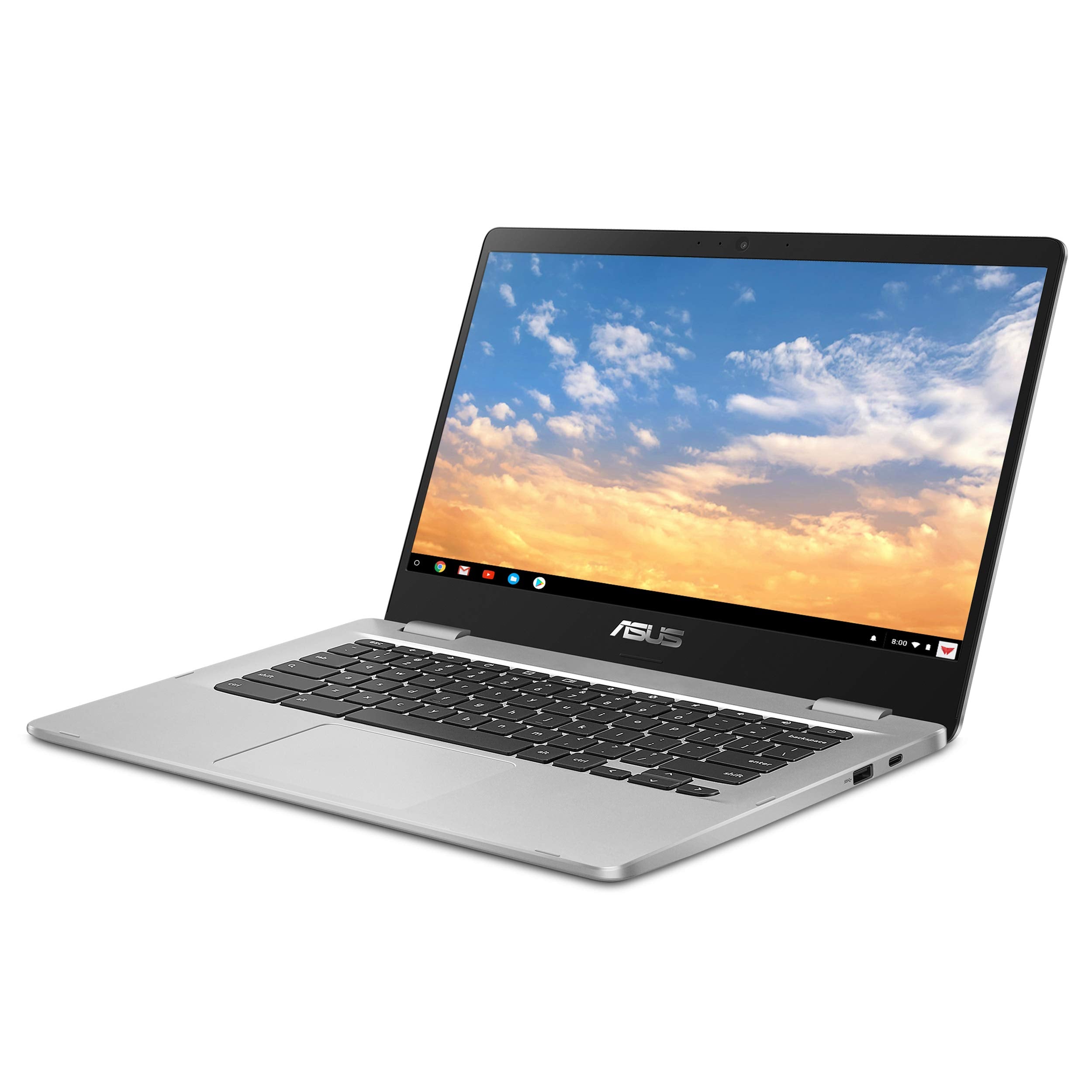 ASUS C425TA-AS348FT Chromebook C425 Clamshell Laptop, 14" FHD 4-Way NanoEdge Touch Screen, Intel Core m3-8100Y Processor, 4GB RAM, 128GB eMMC Storage, Backlit KB, Silver, Chrome OS, C425TA-AS348FT