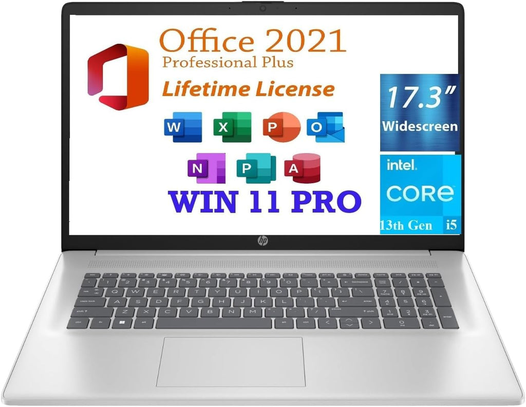 HP Business Laptop, 17.3" HD+ Display,13th Gen Intel Core i5-1334U Processor, Free Lifetime Office 2021, Long Battery Life, Windows 11 Pro (Silver, 32GB RAM |1TB SSD)