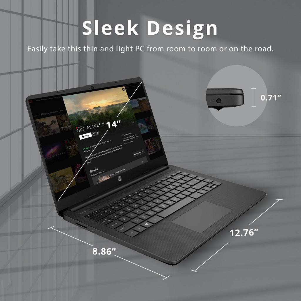 HP Stream 14" HD BrightView Laptop, Intel Celeron N4120 Processor, 4GB RAM, 64GB SSD, Intel UHD Graphics, 720p Webcam, WiFi, HDMI, Win 11 S, Black (Renewed)