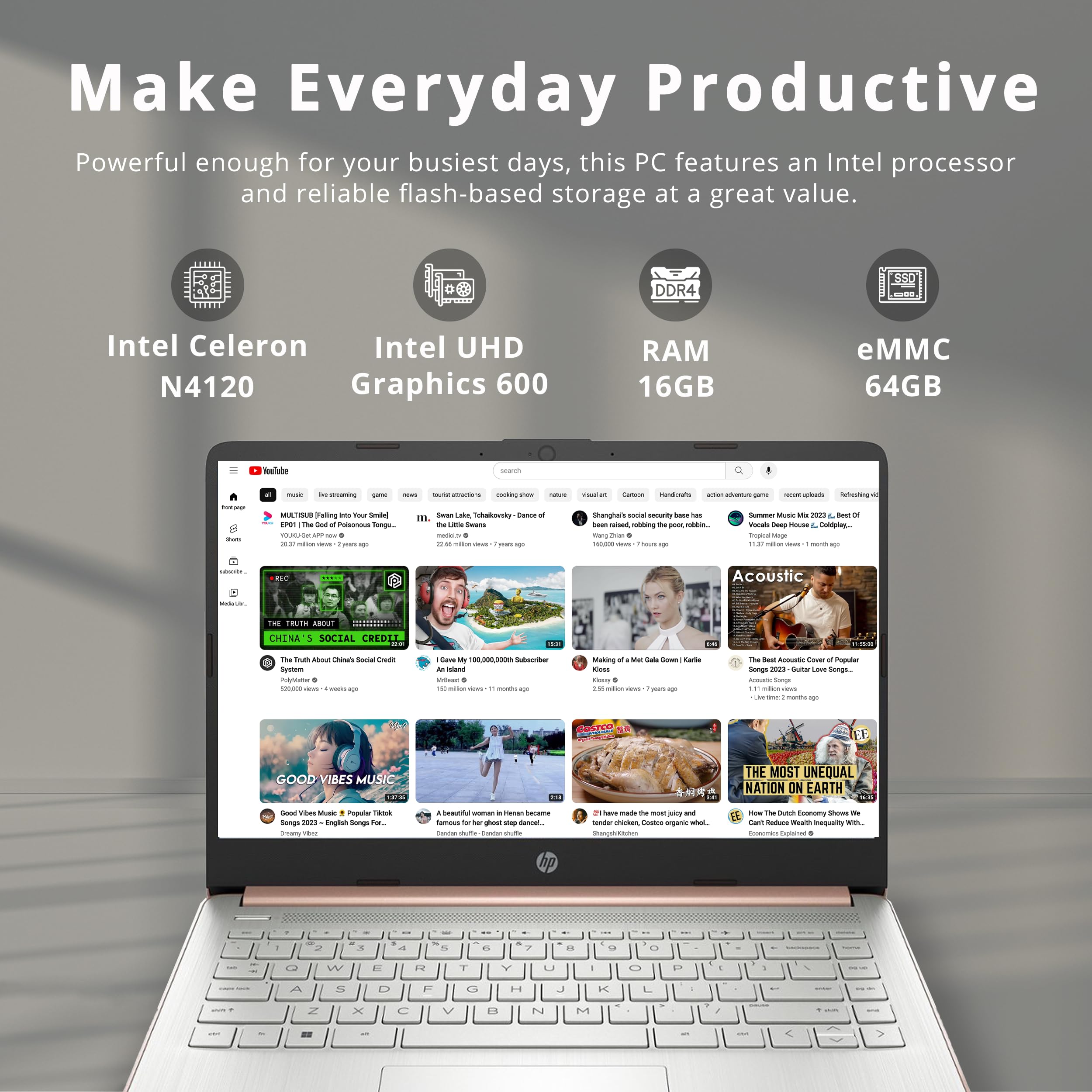 HP Stream 14" HD BrightView Laptop, Intel Celeron N4120 Processor, 4GB RAM, 64GB SSD, Intel UHD Graphics, 720p Webcam, WiFi, HDMI, Win 11 S, Black (Renewed)