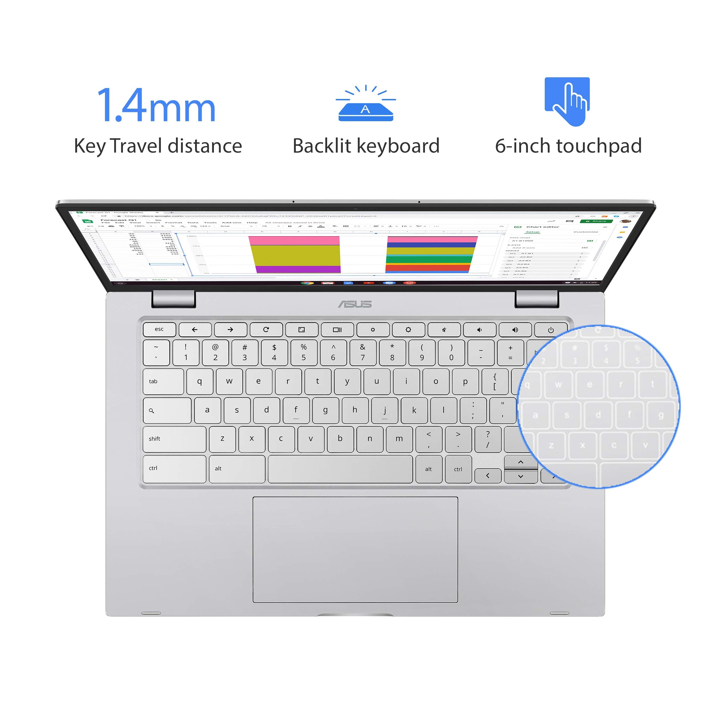 ASUS C425TA-AS348FT Chromebook C425 Clamshell Laptop, 14" FHD 4-Way NanoEdge Touch Screen, Intel Core m3-8100Y Processor, 4GB RAM, 128GB eMMC Storage, Backlit KB, Silver, Chrome OS, C425TA-AS348FT