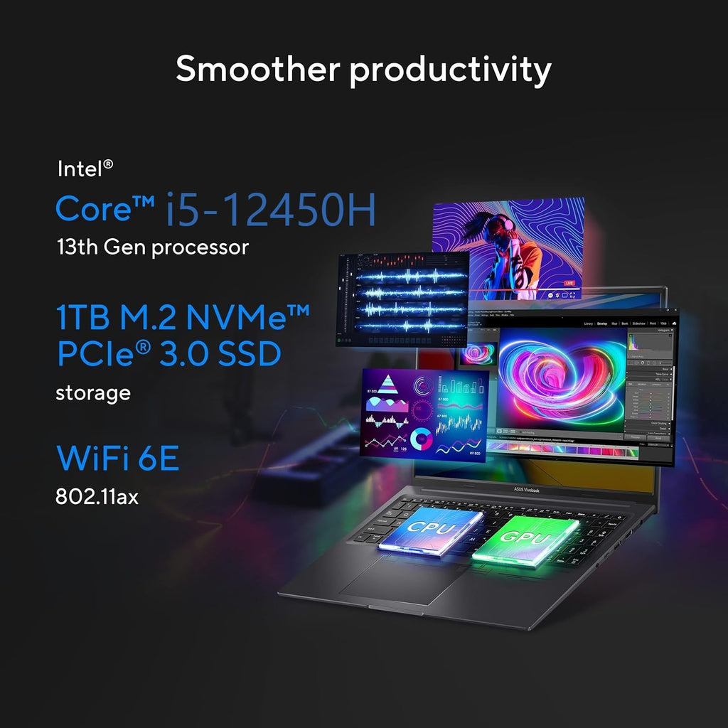 ASUS Vivobook 16X OLED Laptop, 16” 120Hz Display, Intel Core i5-12450H CPU, NVIDIA Geforce RTX 3050 GPU, 32GB RAM, 1TB SSD, Windows 11 Home, Indie Black