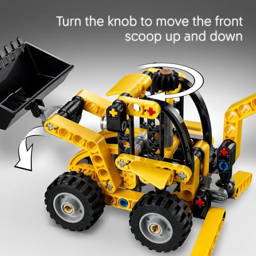 LEGO Technic Backhoe Loader Construction Toy - Building Toy Set for Boys and Girls, Ages 7+ - Educational Gift Idea for Kids Birthday with Usable Back Digger, Scoop, & Outriggers - 42197, Pack of 5