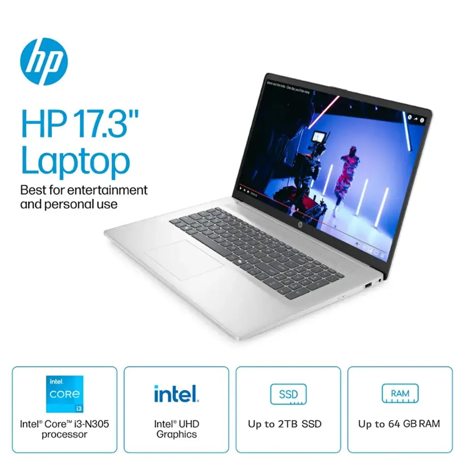 HP Laptop for Business and Students, 17.3" HD+ Anti-Glare Display, w/Accessories & 1TB Portable SSD, Intel (8-Core) i3 - N305, Win 11 Pro, Wi-Fi 6, Copilot AI, 16GB RAM, 512GB SSD