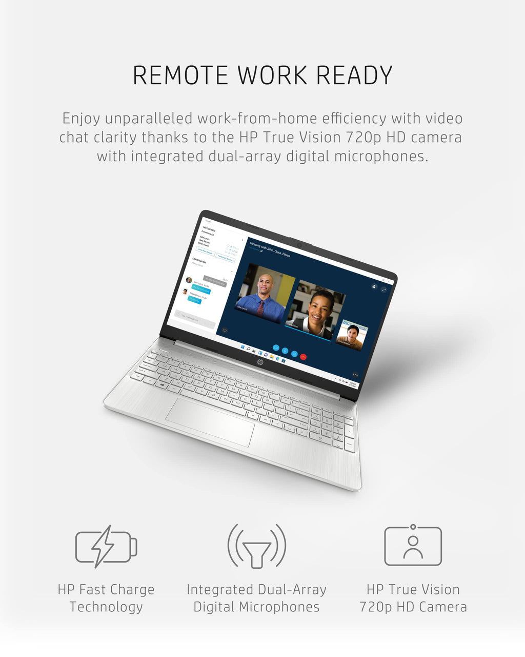 HP 2023 15.6-inch HD Micro-Edge Laptop, AMD Ryzen 3-5300U Processor, 12GB RAM, 256GB SSD Storage, Windows 11 Home, Long-Lasting Battery, Fast Charge, 720p Webcam, Natural Silver