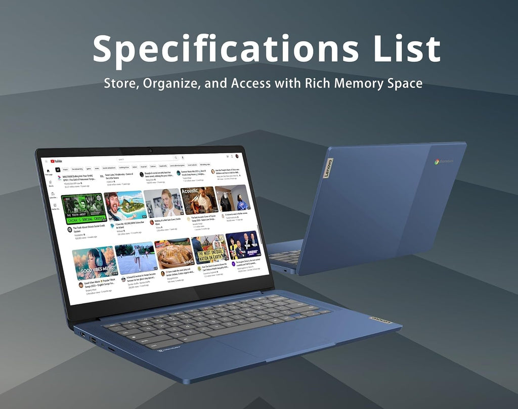 Lenovo Slim 3 Chromebook Laptop, 14” FHD Touchscreen, MediaTek Kompanio 520, 4GB RAM, 64GB eMMC, Webcam, Wi-Fi 6, MicroSD Card Reader, Bluetooth, Chrome OS, Blue