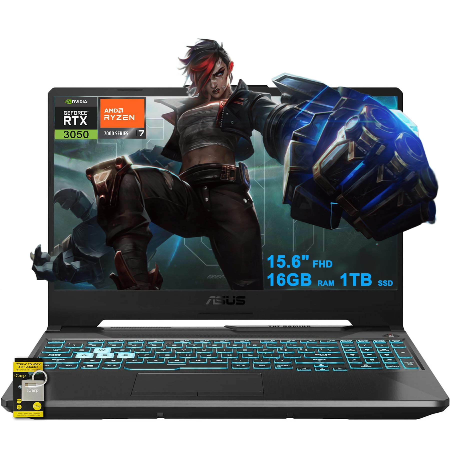 ASUS TUF Gaming A15 Laptop 15.6" FHD Anti-Glare 144Hz AMD Octa-core Ryzen 7 7435HS (Beats i7-12700H) 16GB RAM 512GB SSD GeForce RTX 3050 Backlit Type-C Fast Charge Win11 ICP Accessory