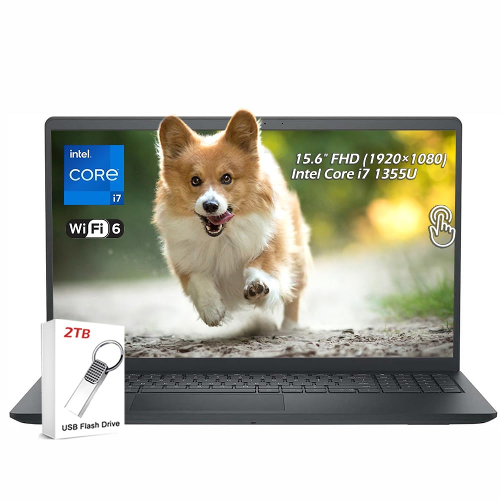 Dell 2023 Inspiron 15 Laptop, 15.6 Inch Touchscreen Display, Intel Core i7-1355U Processor (10 Core), Intel Iris Xe Graphics, Bluetooth, Wifi6, Windows 11 Home, Black