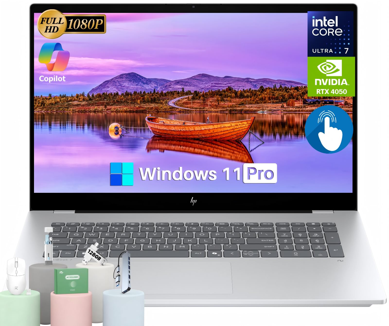 HP OmniBook 7 17 Inch Touchscreen Laptop for Business & Gaming, 17.3" FHD 400 nits, Intel 8-Core Ultra 7 258V, 32 GB DDR5 RAM, 4 TB SSD, NVIDIA RTX 4050, Backlit Keyboard, 5MP IR Cam, Windows 11 Pro