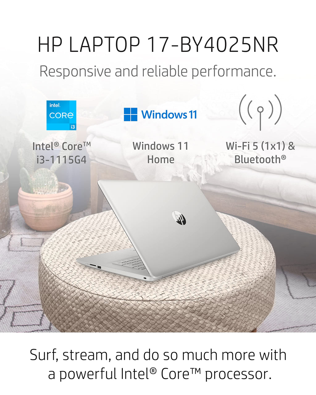 HP 17 Laptop PC, 11 Generation Intel Core, 8 GB RAM, 512 SSD, UHD Graphics, 17.3'' HD+ Display, Windows Home, Wi-Fi & Bluetooth Combo, 7 Ports, Long Battery, HD Webcam (17-by4025nr, 2022), Silver (Renewed)