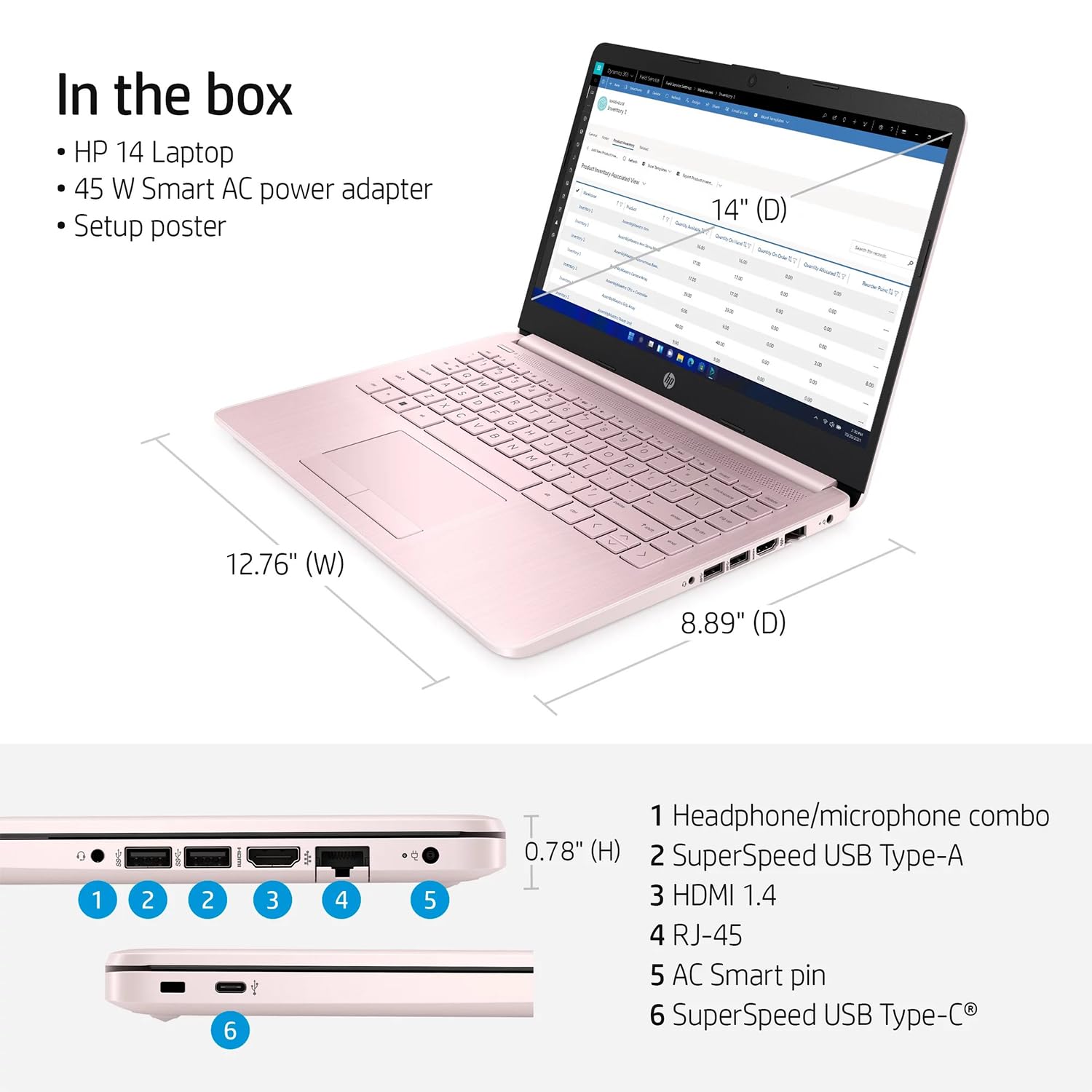 HP Essential Laptop, 14" HD Display, Intel Celeron N4120, Webcam, Type-C, SD Card Reader, HDMI, Wi-Fi, Windows 11 Home, Black
