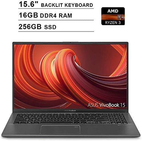 ASUS 2020 VivoBook 15 15.6 Inch FHD 1080P Laptop (AMD Ryzen 3 3200U up to 3.5GHz, 16GB DDR4 RAM, 256GB SSD, AMD Radeon Vega 3, Backlit Keyboard, FP Reader, WiFi, Bluetooth, HDMI, Windows 10) (Grey)