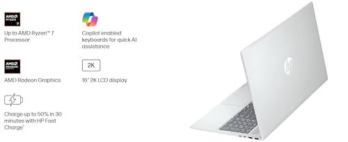 HP Omnibook 5 16" AI Laptop - AMD Ryzen AI 7 (50 Tops) - Copilot+ PC - 2K (1920 x 1200) Touchscreen - 16GB Memory - 1TB SSD – Windows 11 – 128GB Portable SSD
